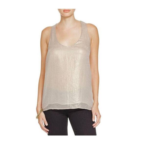 Joie Mirla Gold Metallic Shimmer Sleeveless Blouse XS Croc Print Holiday - Picture 2 of 8